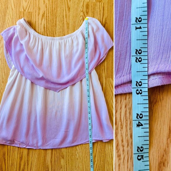 Ultra Flirt Top Size XS PInk White Off Shoulder Ruffle Blouse Boho Peasant Style - Picture 7 of 10